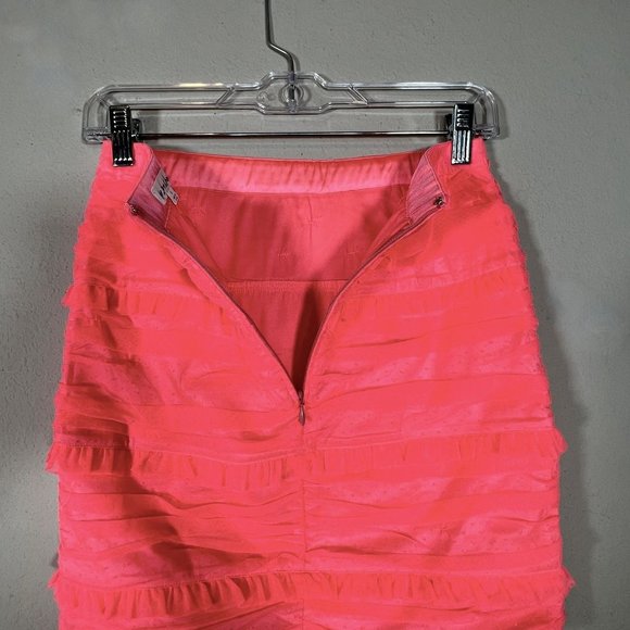 For Love & Lemons Mini Skirt Small Vixen Swiss Dot Neon Pink Ruched - Picture 6 of 7